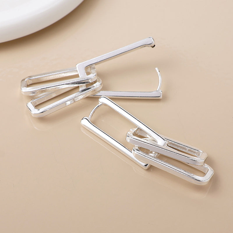 Silver plated paperclip link earrings