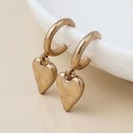 WORN FAUX GOLD BEATEN HEART DROP C POST EARRINGS