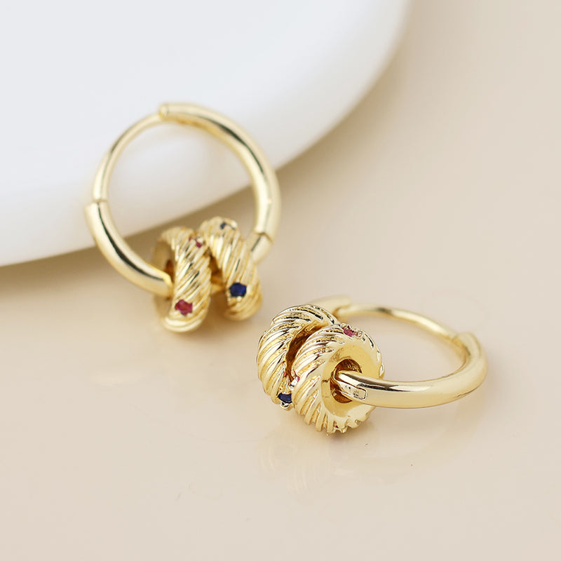 FAUX GOLD PLATED CRYSTAL RING CREOLE HOOP EARRINGS