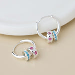 SILVER PLATED CRYSTAL RING ON CREOLE HOOP EARRINGS