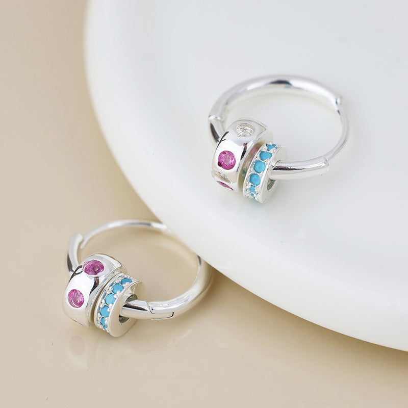 SILVER PLATED CRYSTAL RING ON CREOLE HOOP EARRINGS