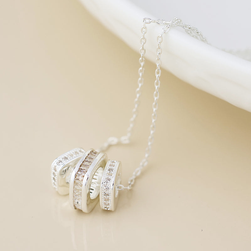 Silver plated simple crystal square rings necklace
