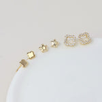 FAUX GOLD PLATED QUATREFOIL TRIPLE PAIR STUD PACK