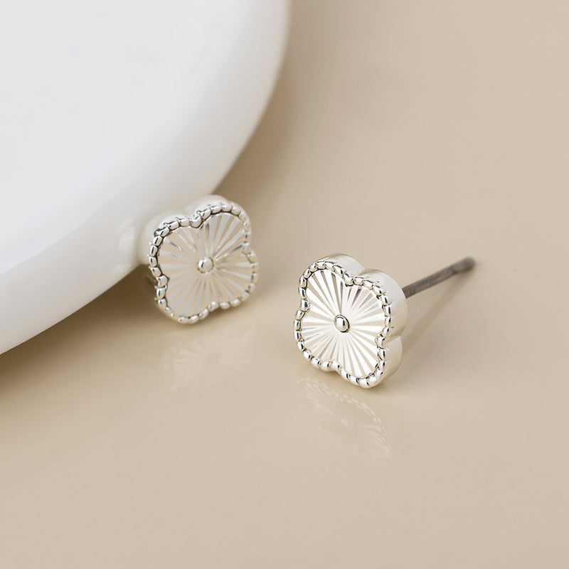 Silver plated quatrefoil stud earrings
