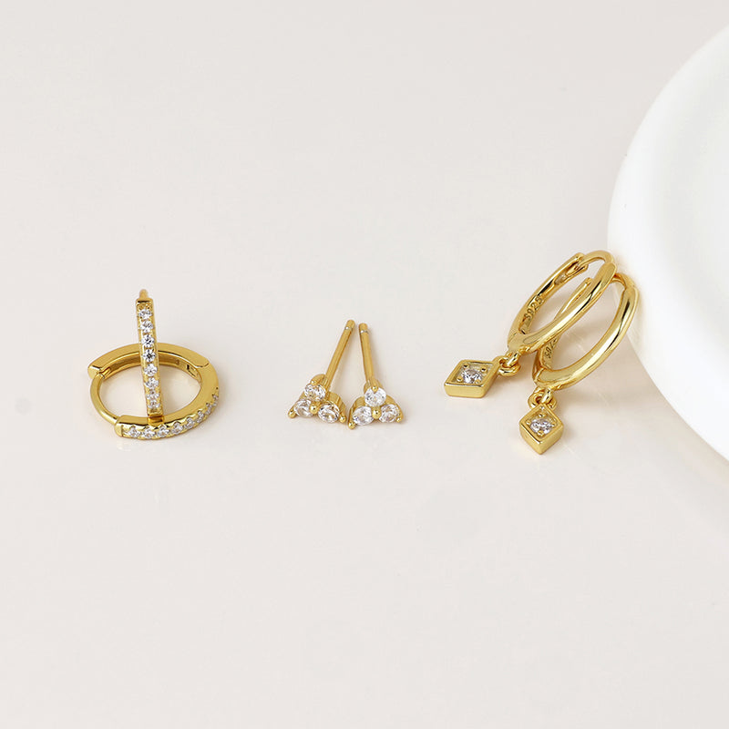 Golden crystal hoops and studs earring set