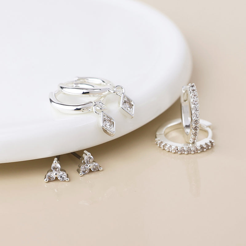 Silver plated crystal hoops and studs earring set