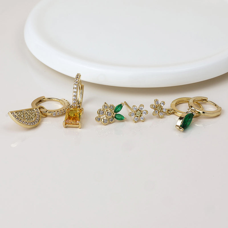 Golden triple mismatch crystal earring set