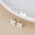 SILVER PLATED WHITE FLOWER CRYSTAL STUD 3 PAIR PACK