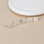 SILVER PLATED WHITE FLOWER CRYSTAL STUD 3 PAIR PACK