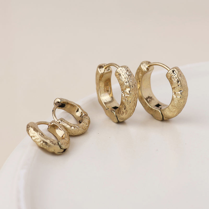 MOLTEN HUGGIE EARRING SET-WORN GOLD