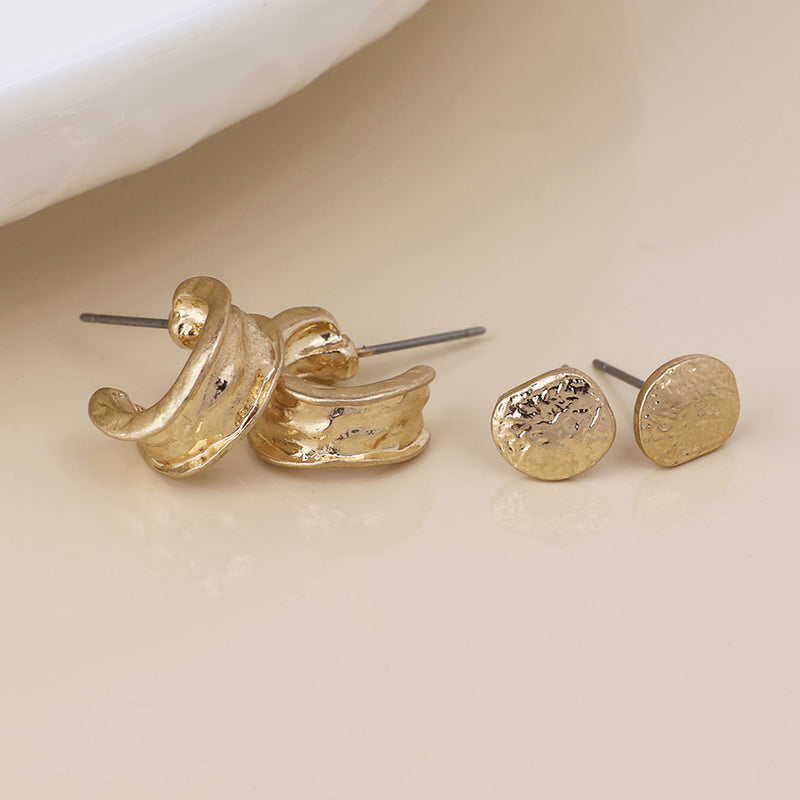 SOLSTICE CLASSIC TWO PACK EARRING SET-WORN GOLD