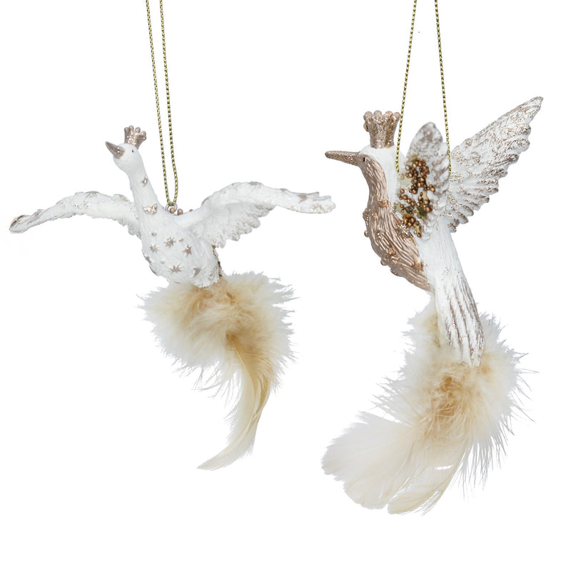 Cream and Gold Resin Flying Crane or Hummingbird Decoration