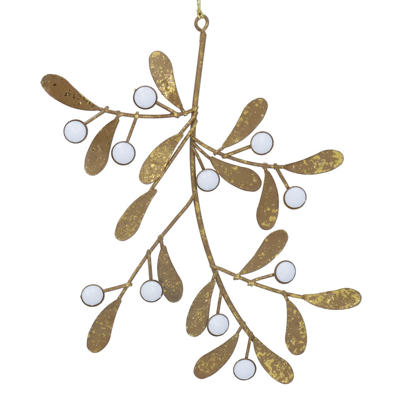 Metal Gold Mistletoe Branch Hanging Decoration