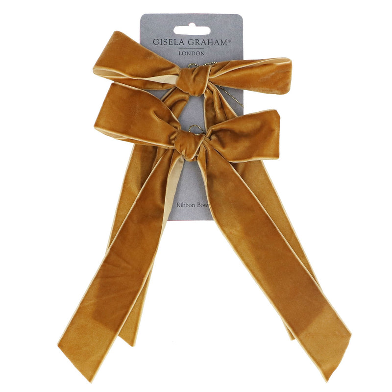 Pack of two velvet hanging gold bows