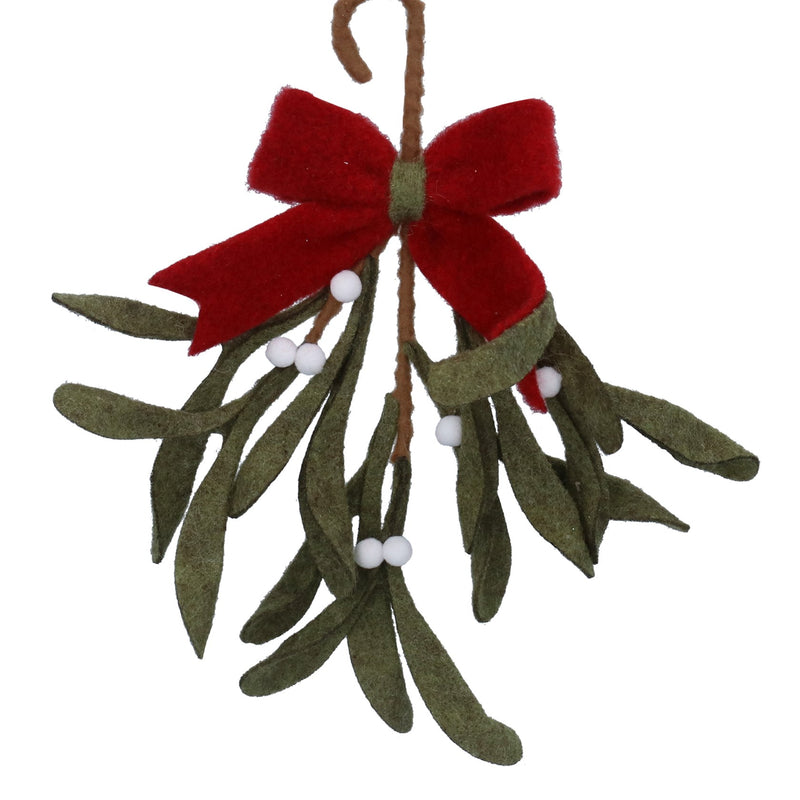 Wool Hanging Mistletoe Bunch with Bow