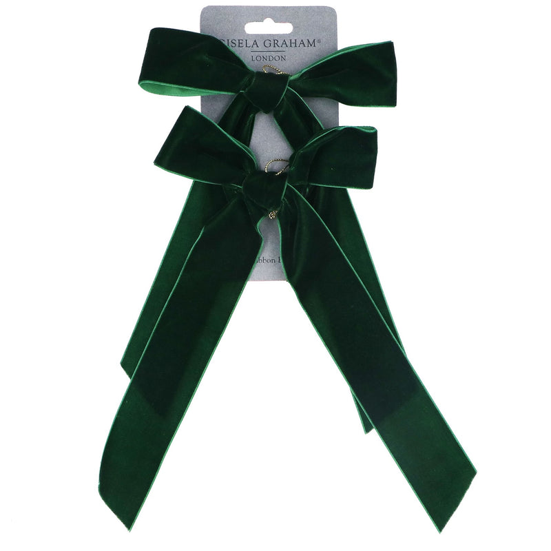 Pack of two velvet hanging green bows
