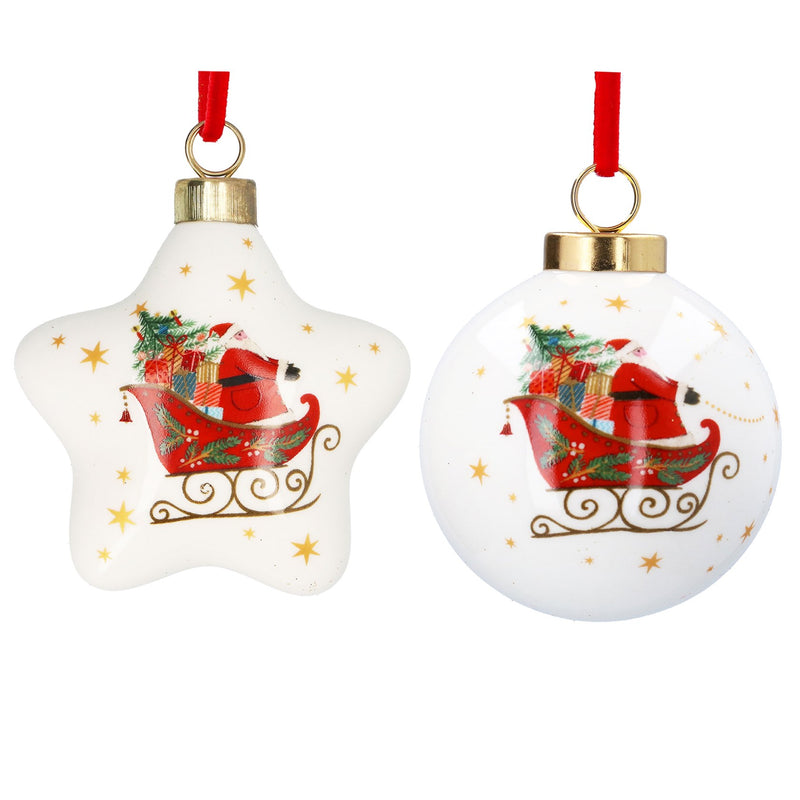 Nostalgia Sleigh Star and Ball Ceramic Hanging Decoration