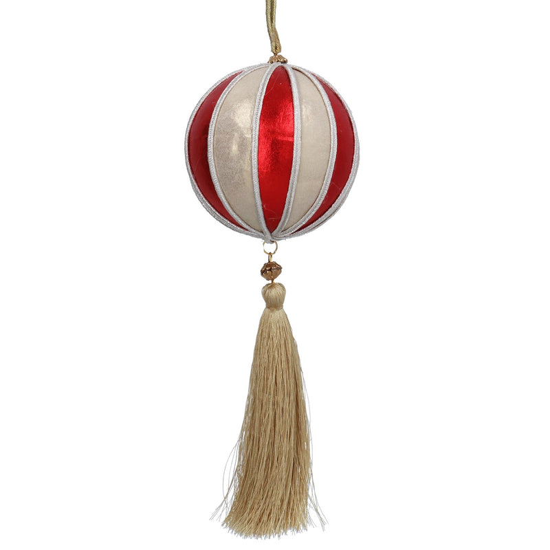 Red & Gold Stripe with Tassel Fabric Bauble