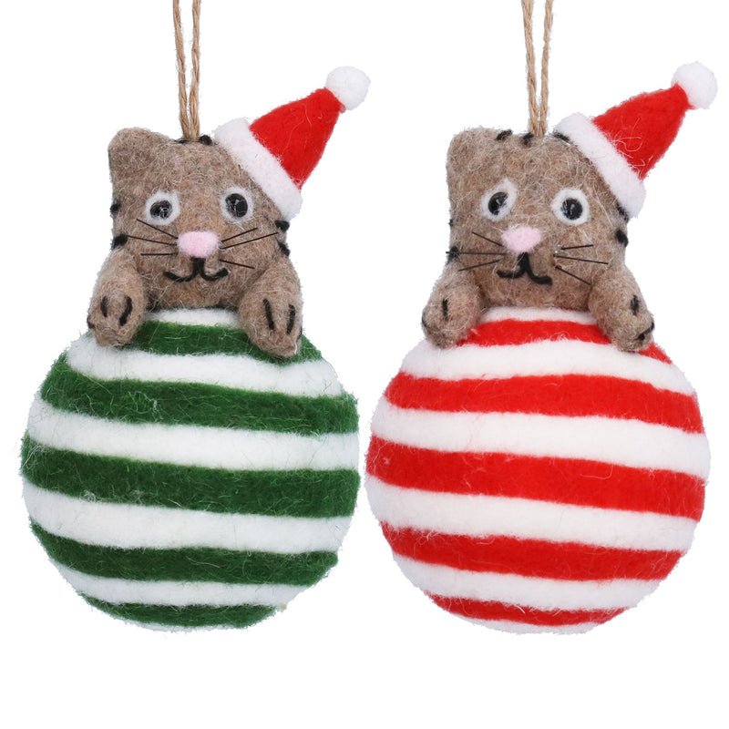 Striped Wool Bal with Peeking Cat