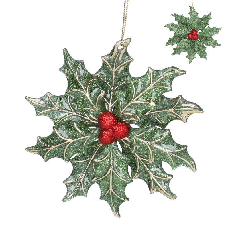 Acrylic Snowflake and Holly Leaf Decoration