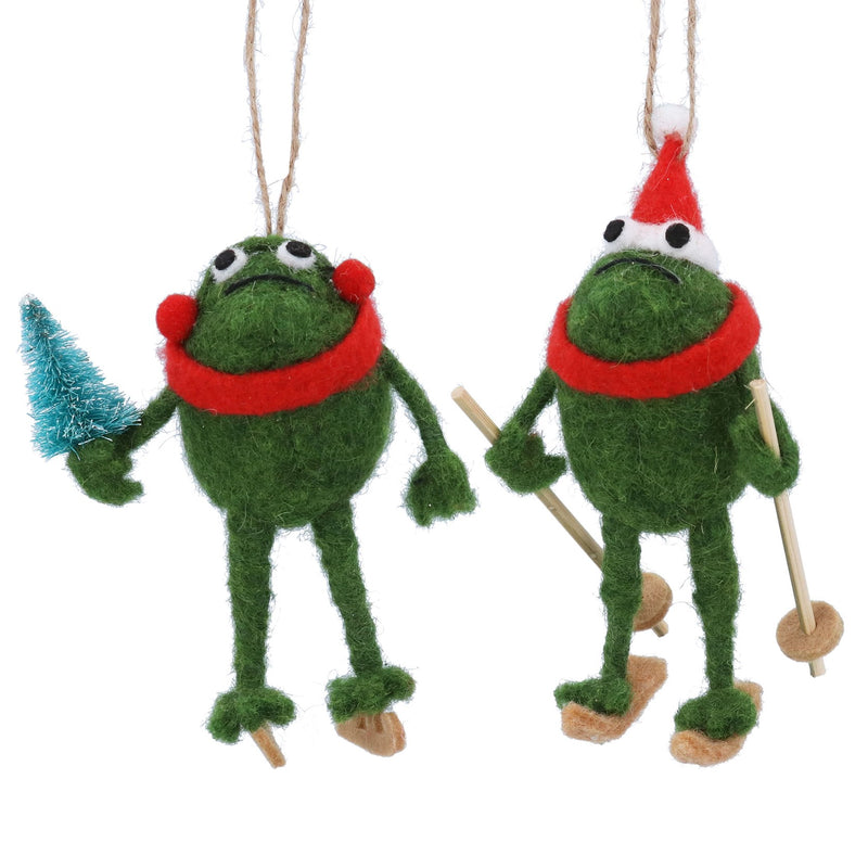 Mixed Wool Skating and Skiing Frog  Decoration