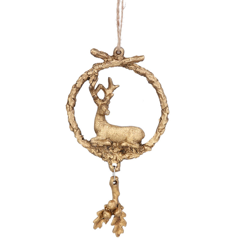 Gold Resin Deer with Acorn Decoration