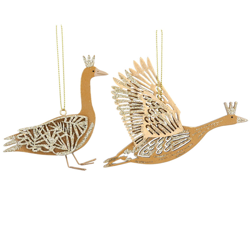 Two-Tone Gold Wooden Goose Decoration