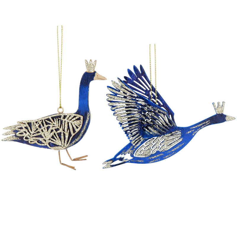 Blue and Gold Wooden Goose Decoration