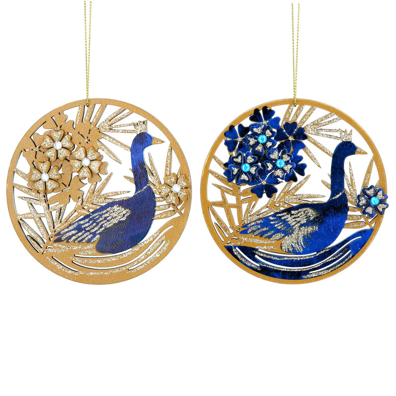 Blue and Wooden Gold Goose Wood Decoration