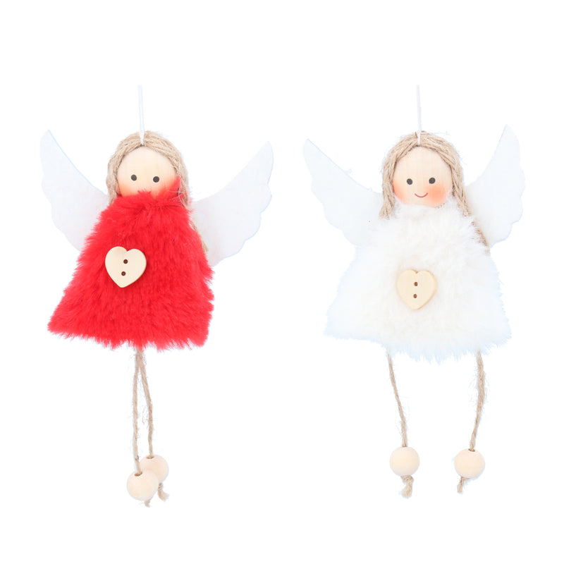 Red and White Fabric Angel with Heart Button