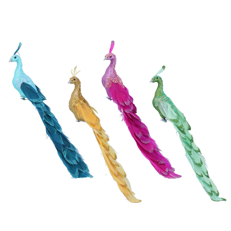 Glitter/Feather Peacock Clip, Lge, 4as