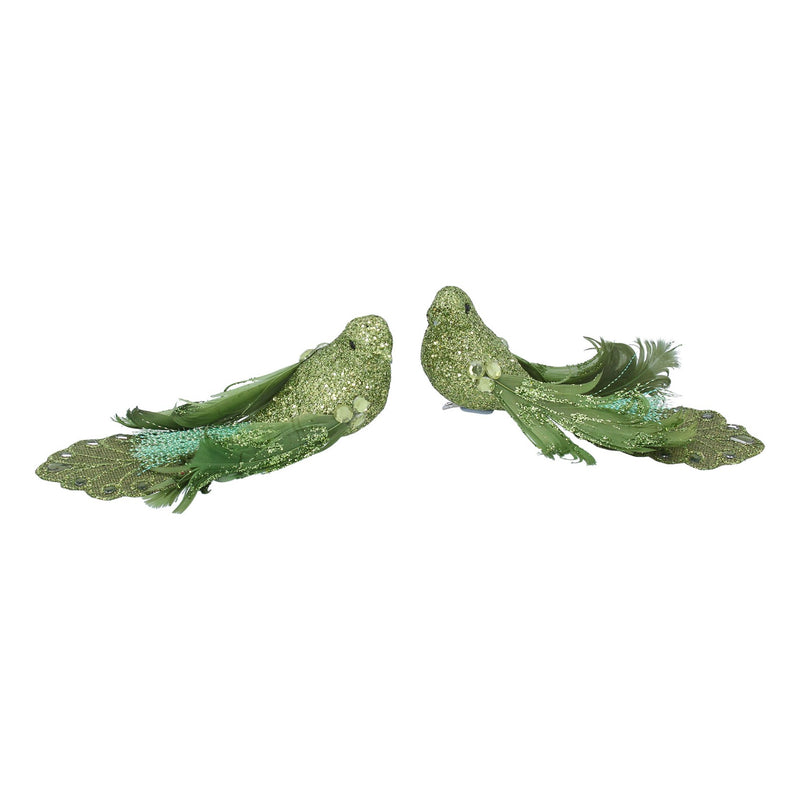 Green Glitter and Feather Bird Clip