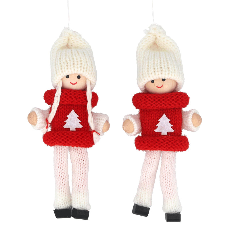 Red and White Knitted Boy or Girl With Tree Jumper Decoration
