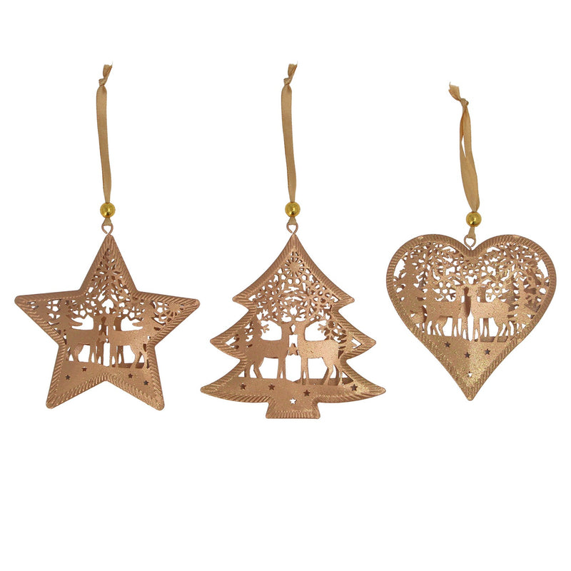 Gold Metal 3-D Shapes with Reindeers