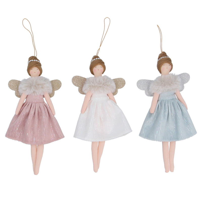 Pastel Fabric Fairy Decoration with Faux Fur Collar