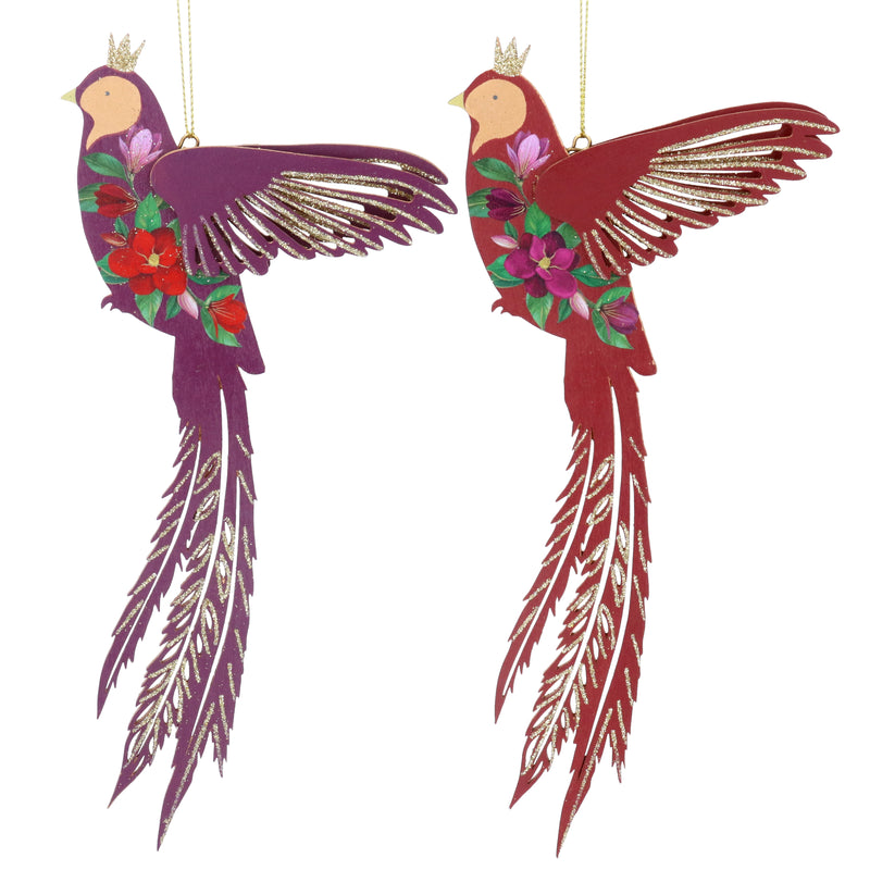 Red and Purple Wood Magnolia Flying Bird Decoration