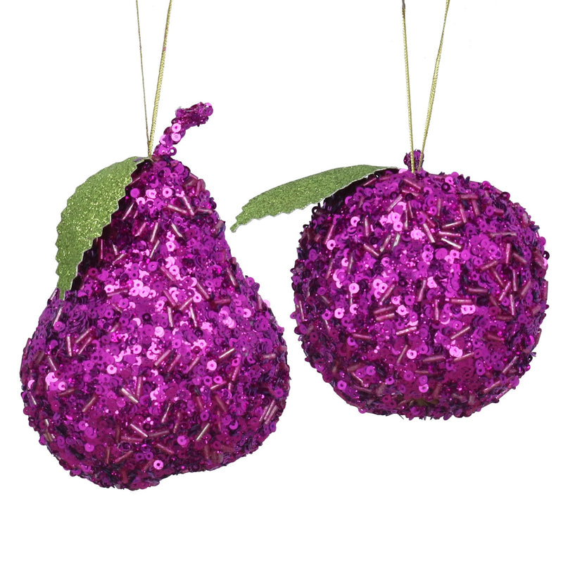 Purple Apple & Pear Sequin Decoration