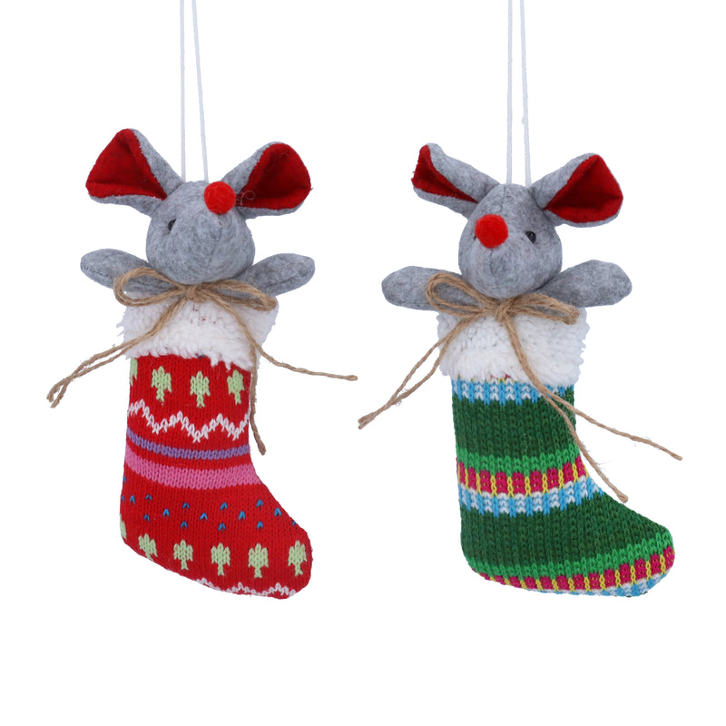 Plush Mouse in Knitted Stocking Decoration