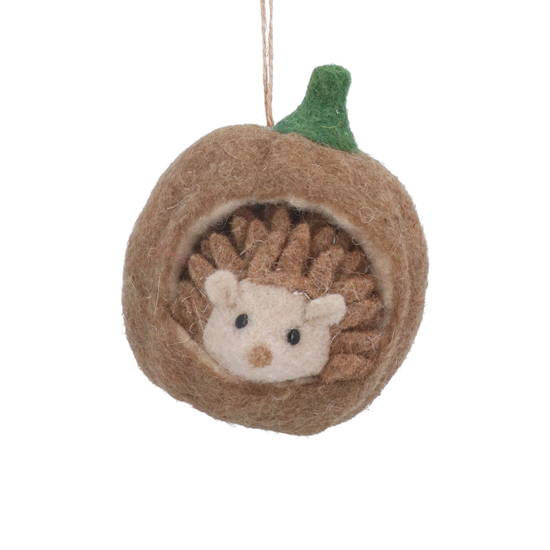 Mixed Wool Hedgehog in Nutshell Decoration