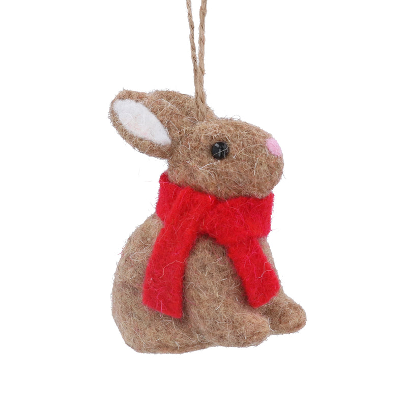 Mixed Wool Sitting Bunny with Red Scarf Decoration