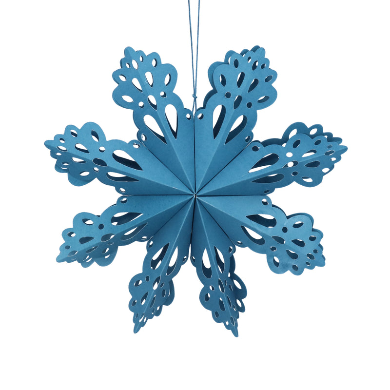 Large Blue Paper Fretwork Snowflake Decoration