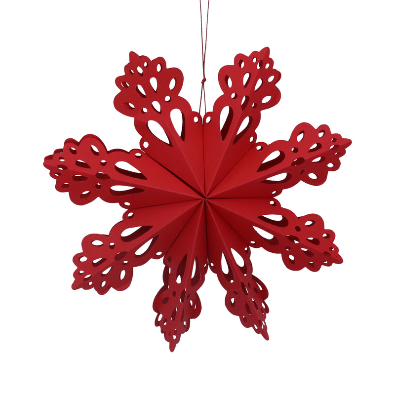 Large Red Paper Fretwork Snowflake Decoration