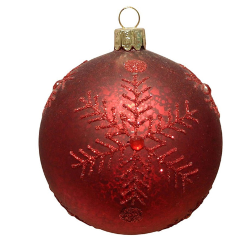 Red bauble with snow flake glitter