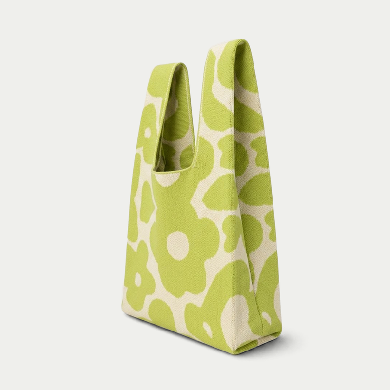 Retro Petal Floral Knitted Reusable Market Bag-Tote bag