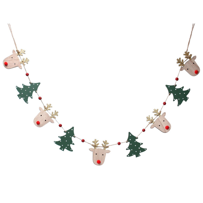 Wooden Reindeer and Tree Garland on String