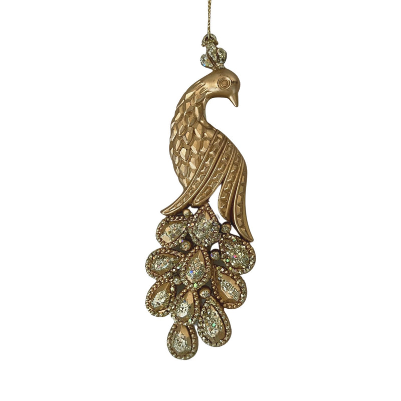gold  glitter embossed peacock Tree Decoration
