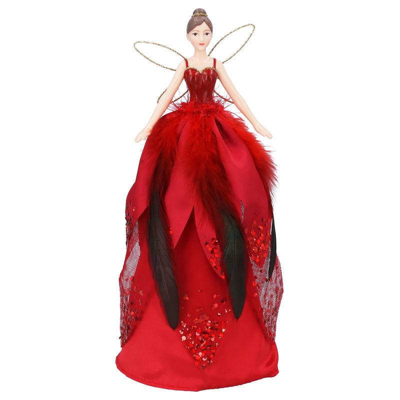 Red Feather Skirt Fairy Resin Tree Topper