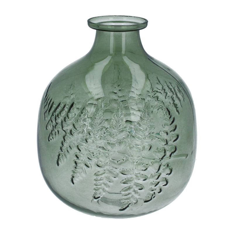 Green Glass Fern Impression Ball Vase