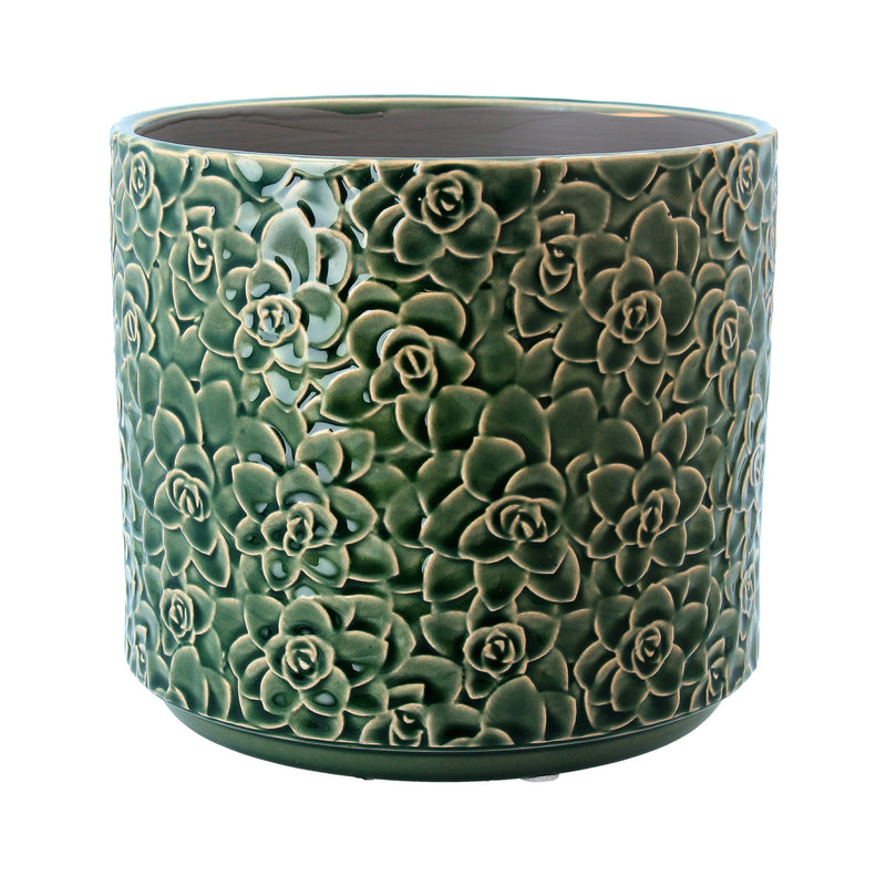 Large Green Succulents Stoneware Pot Cover