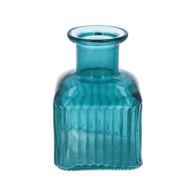 Teal Square Ribbed Glass Vase